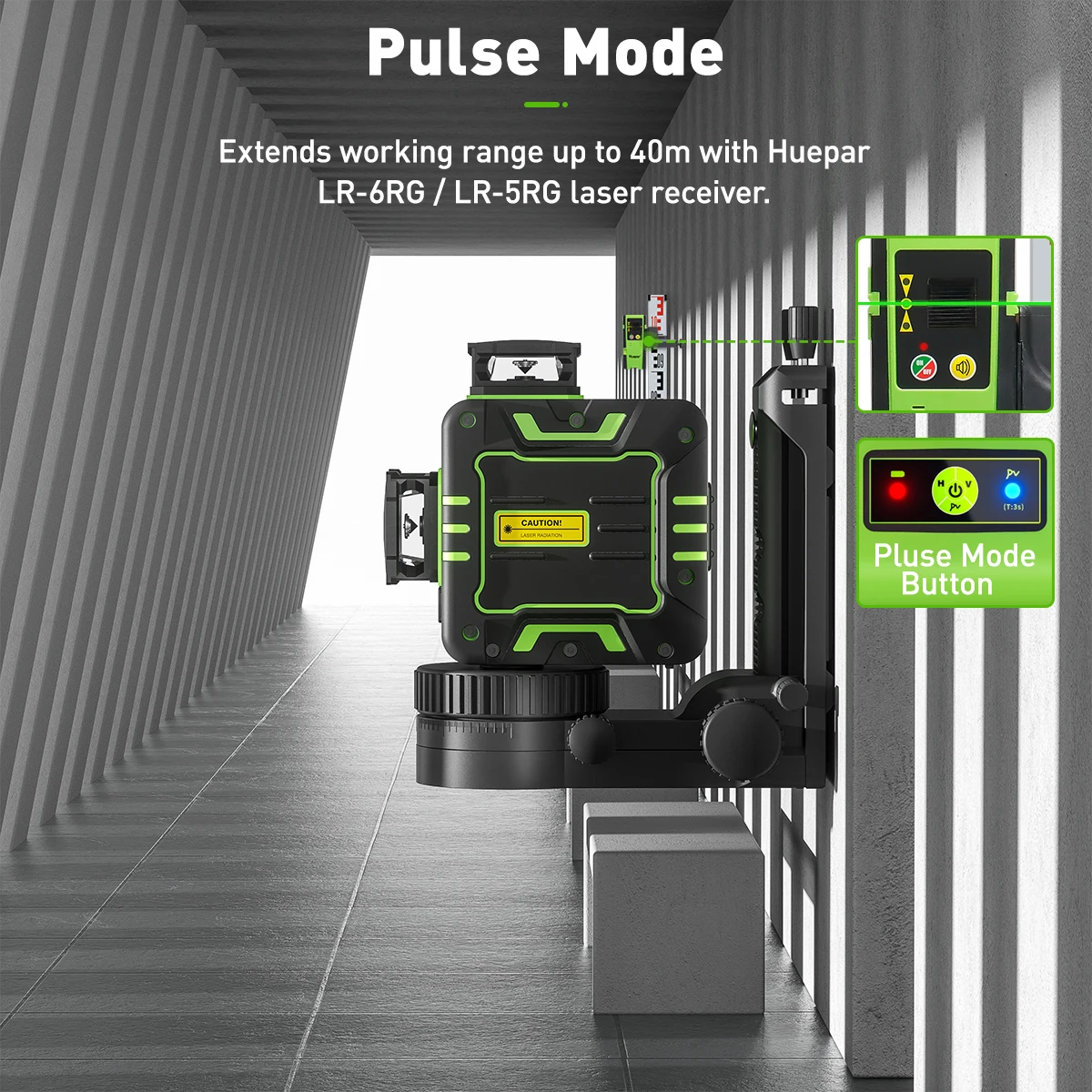 Imagem -06 - Kit de Nível Laser 3d Huepar 12 Linhas Osram Green Autonivelante 360 ° Linhas Transversais Verticais Horizontais Externas com Tripé Receptor