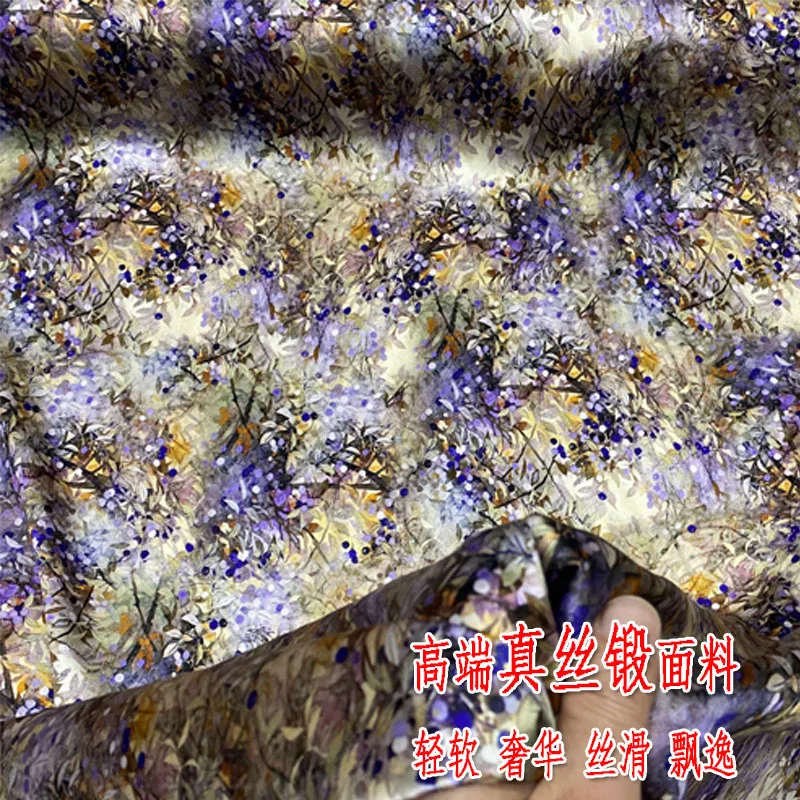 ดอกไม้พืช 19 momme ผ้าไหมแท้สแปนเด็กซ์ซาตินผ้าชุดนอนเสื้อ Cheongsam