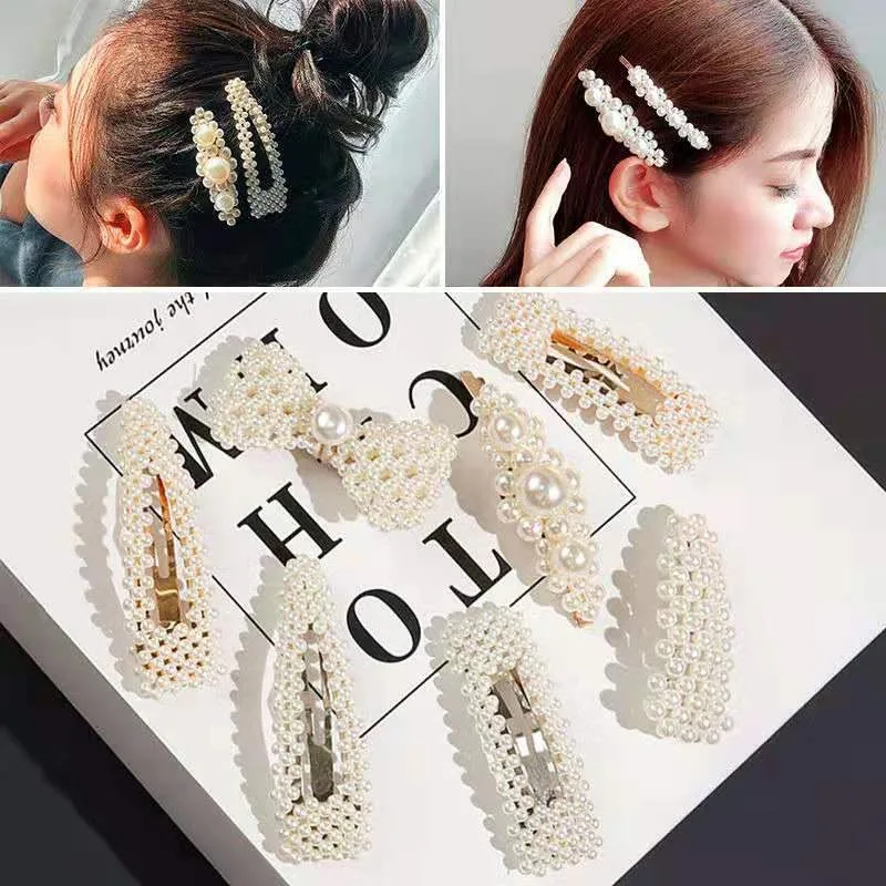 10pcs Faux Pearl Hair Clip Set, Cute And Elegant Assorted Daily Use Hair Accessories, Simple Snap Barrettes For Women