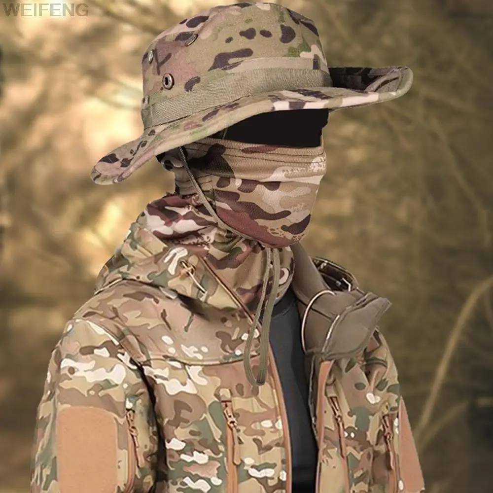 Tactical Boonie Hat Half Face Mask Military Hiking Outdoor Camouflage Sun Cap Men Women Army Fishing Hunting Hiking Cap