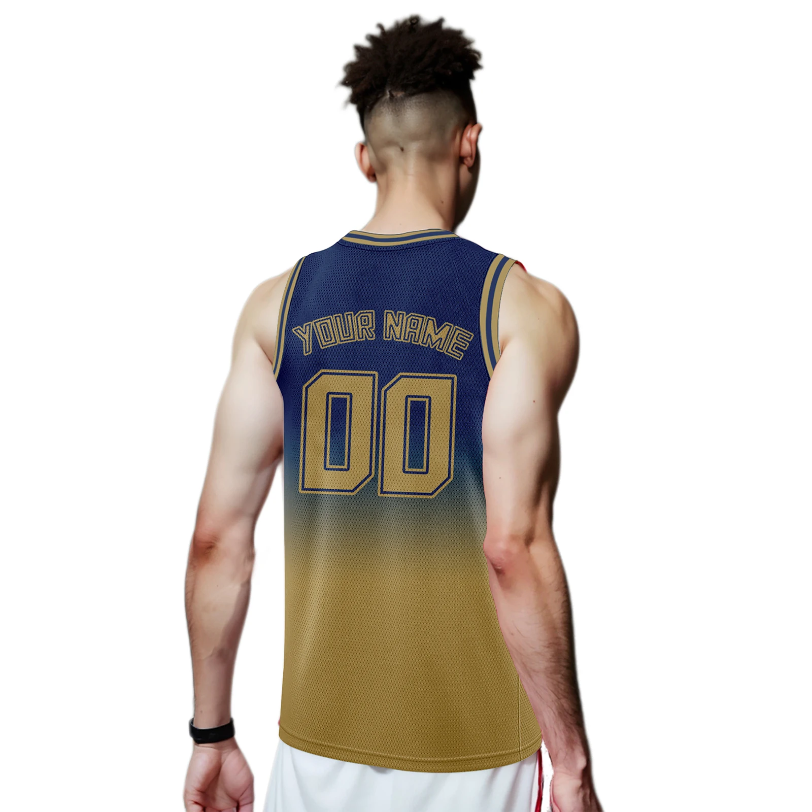 Gold Navy Gradient Custom Basketball Jersey Men’s Personalized Team Name Number Sleeveless Shirt for Boys Youth Adults Fans Gift