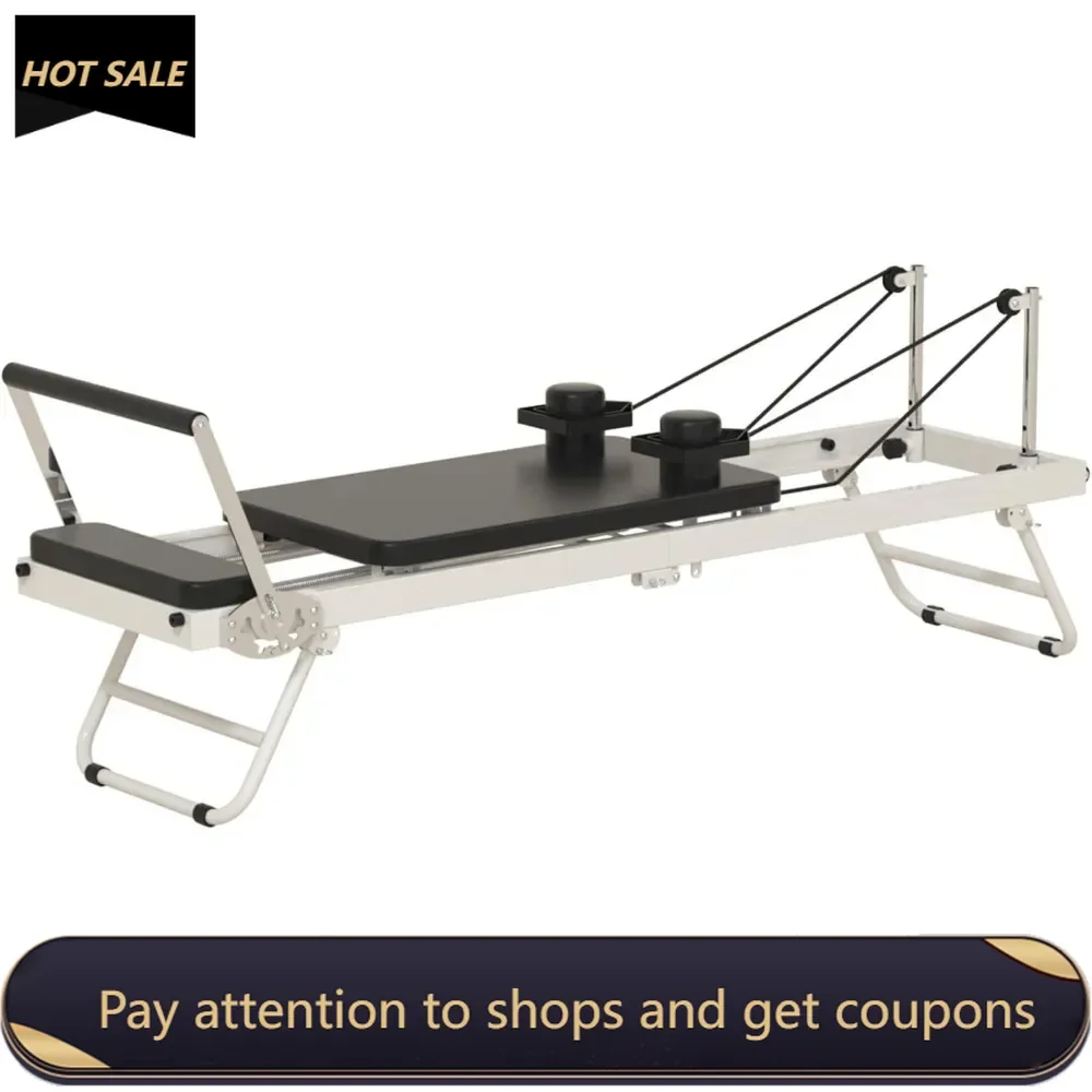 

Foldable Pilates Reformer Machine for Home Gym、High Strength Alloy Springs、Steel Structure to 400 lbs Weight Capacity