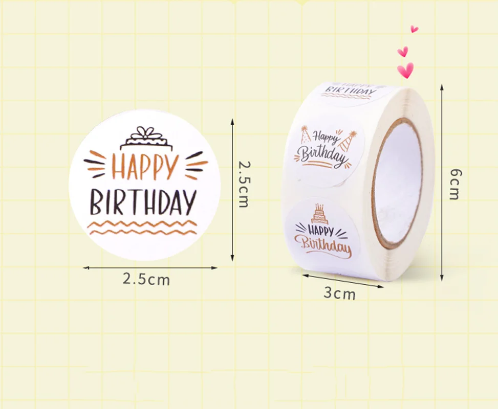 100-500pcs 1inch Cute Happy birthday Stickers for Gift Wrapping Decoration Envelope Sealing Label Kids toys Stationery Stickers