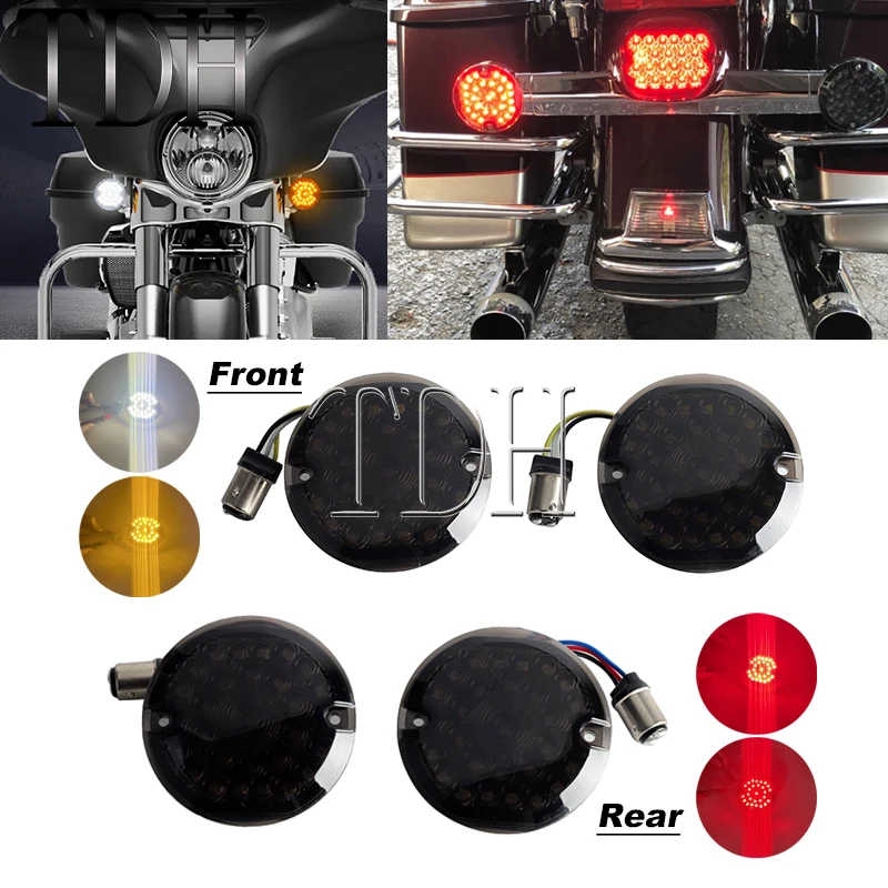 Motorcycle 3.25'' LED Turn Signal Indicator Flat 1157 Double Base Running Lamp Light For Harley Softail Touring Electra Glide