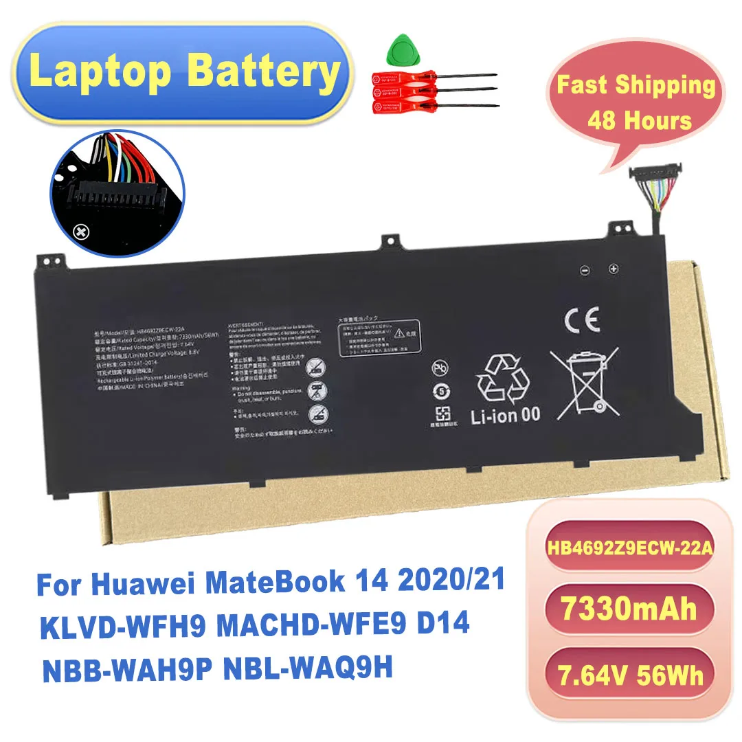 FKYGC HB4692Z9ECW-22A 7.64V 56Wh 7330mAh Battery for Huawei MateBook 14 2020/21 KLVD-WFH9 MACHD-WFE9 D14 NBB-WAH9P NBL-WAQ9H