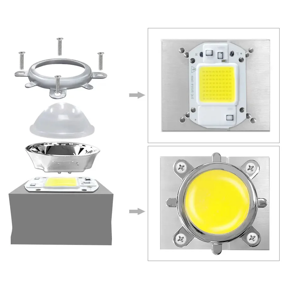 1 Set 44mm LED Lens Optical Glass 60 120 Degree + 50mm Reflector Collimator + Fixed Bracket for 20W 30W 50W 100W COB LED Chip