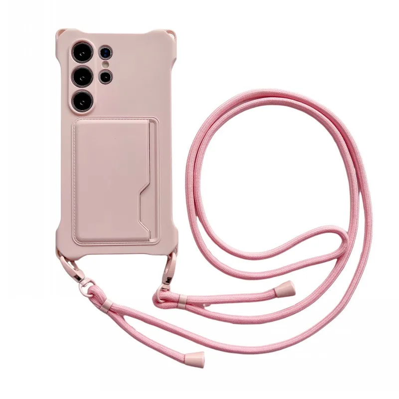 Lanyard Case For Samsung Galaxy A55 A35 A15 A54 A16 A14 S24 Ultra Armor Wallet Card Slot Holder Crossbody Necklace Strap Cover