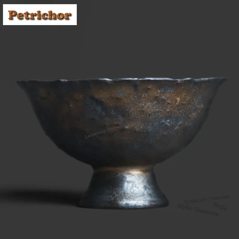 

Чайная чашка из каменной керамики 100 мл с позолоченным узором, на высокой ножке, для дзен-ча, чайная пара, чашка для дегустации чая, для медитации, мастер-чашки Jianzhan