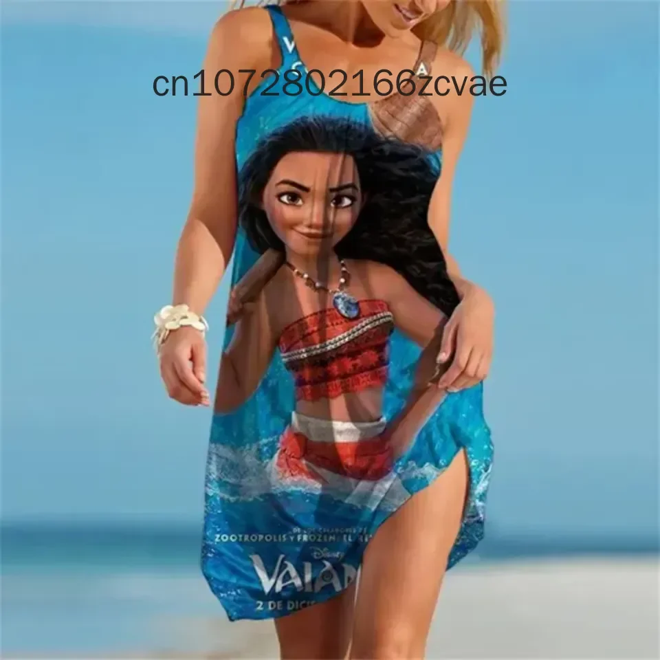 Elegant Women's Dress Cartoon 2024 Loose Women's Dress Moana Princess Summer Women Sexy Dress