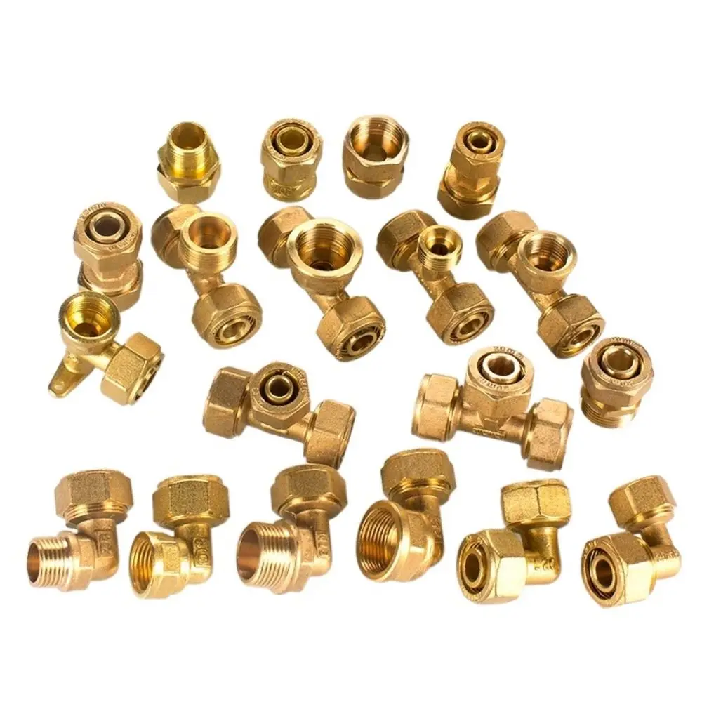 New Male/Female Thread Brass Pipe Fitting 2/3 Ways 1216 Pipe Connectors Brass Joint Floor Heating