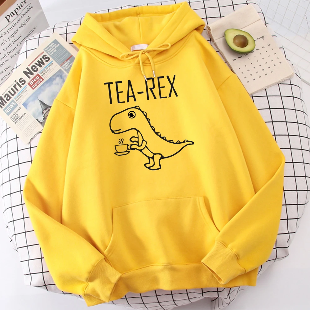 Tea Rex Funny Dinosaur Drink Coffee Print Hoodies Mens Autumn Oversize Hoodie Simple Fleece Sweatshirts Street S-Xxl Tracksuit