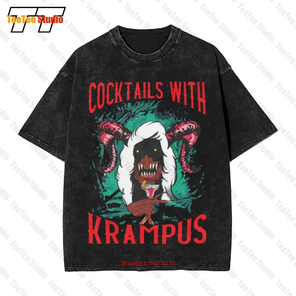 Funny Christmas Devil Cocktails With Krampus Vintage Oversized T-Shirt FJRA