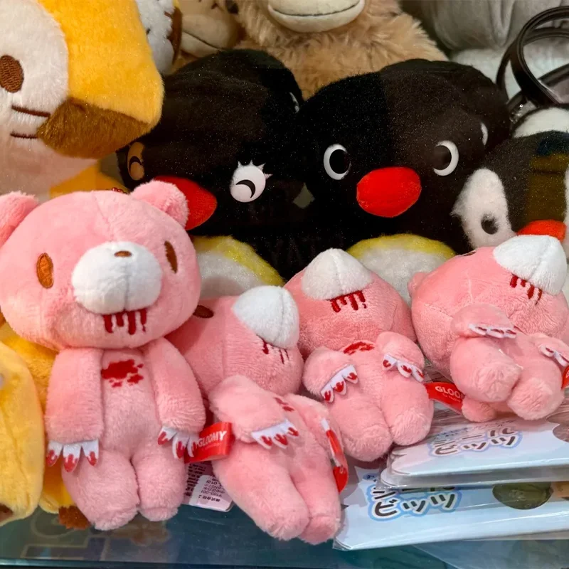 Gloomy Pink Bear Plush Pendant Toy Bloodthirsty Pink Bear Soft Toy Cute Teddy Toy Stuffed Animal Pillow for Kids Birthday Gift
