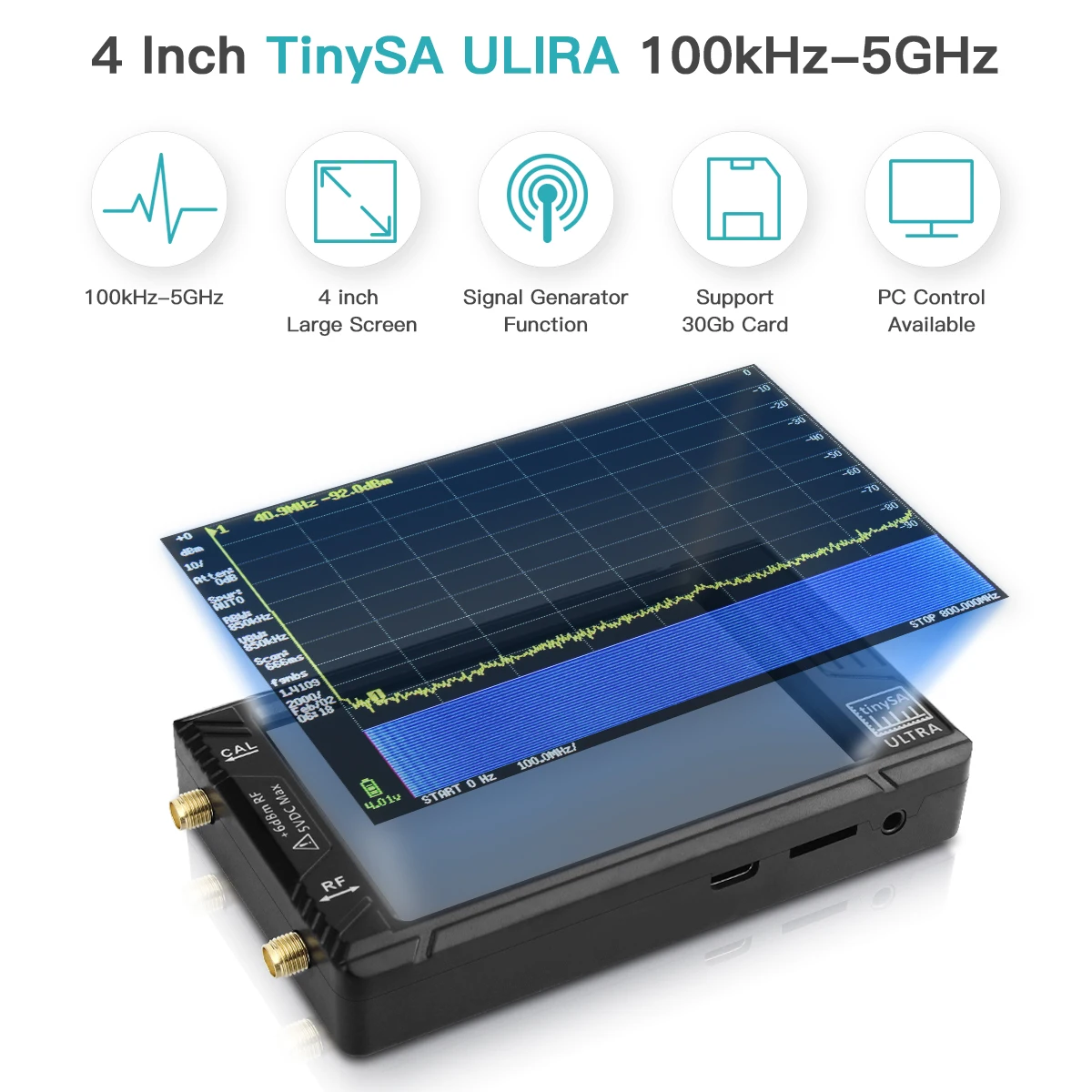 Wishcolor nuovo analizzatore di spettro minuscolo portatile ULTRA 100k-5.3GHz generatore di segnale RF con Display da 4 pollici per tinySA con batteria