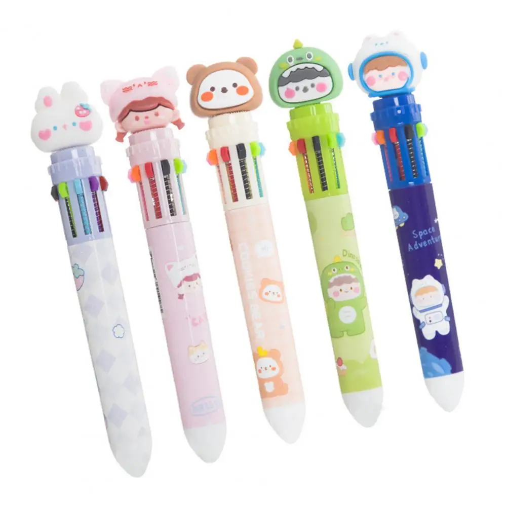 Ten-color Ballpoint Pen Comfortable Grip Push-type Smooth Writing Cartoon Rabbit Ballpoint Pen Student Supply