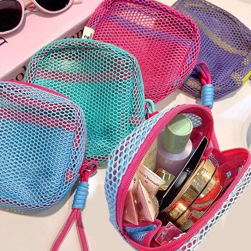 1pc New Small Capacity Key Bags Transparent Cosmetic Bag Square Mesh Storage Portable Mini Zipper Lightweight Cute Purpose Bags