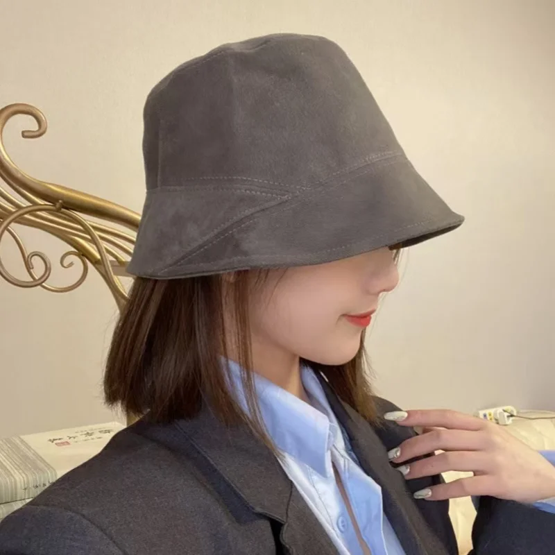 Japanese Tide Women Daily Plain Face Covering Versatile Bucket Hat Summer Shading Face Small Casual Sense Simple Sun Bucket Hat