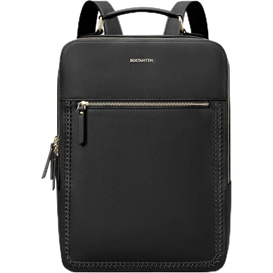 حقيبة ظهر جلدية من BOSTANTEN مقاس 15.6 بوصة حقيبة كمبيوتر محمول للسفر حقيبة ظهر كاجوال للكمبيوتر حقائب كتف للعمل الجامعي مع عربة