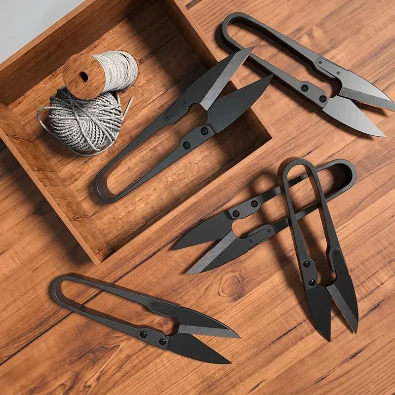 

U Shaped Sewing Scissors High Hardness Black Carbon Steel Blade Elastic Thread Cutting Shears Portable Clothing Needlework