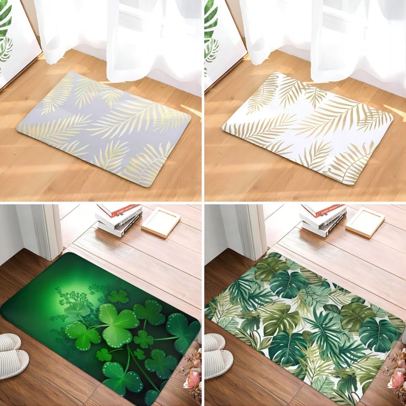 Plant Leaves Printed Bath Mat Non Slip Super Absorbent Doormat Home Outdoor Decor Kitchen Rug Laundry Room Floor Entrance Carpet