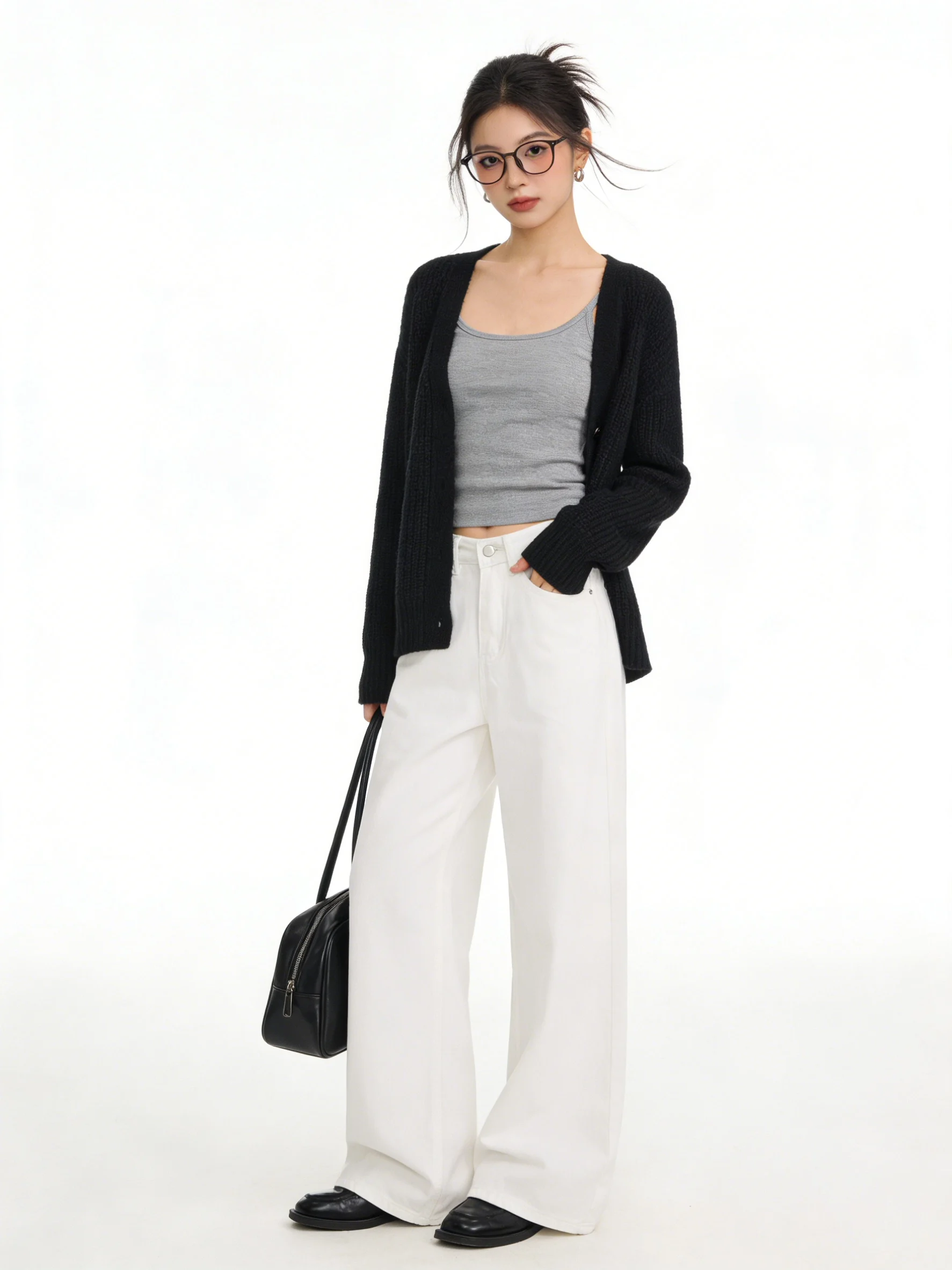 

Korean Style Commute Simple White Wide Leg Jeans Spring Summer Drape Straight Casual Long Pants Slimming Versatile