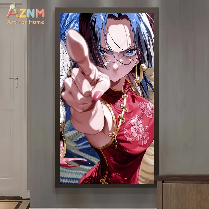 AZNM One Piece Boa Hancock Red Qipao Pointing Anime, impresión artística en lienzo para pared, póster sin marco, decoración del hogar