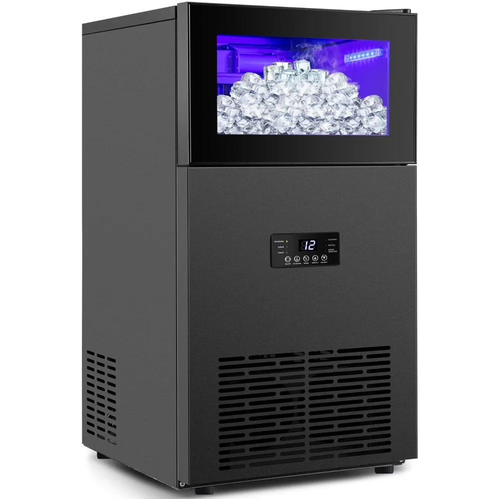 HAOYUNMA Upgraded Commercial Ice Maker 130LBS/24H with 35LBS Storage Bin, 15" Wide Frosted Black Undercounter/Freestanding