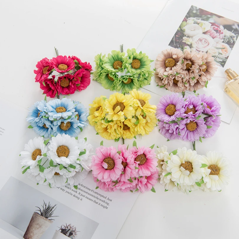 

18Pcs Silk Daisy Gerbera Stamen Bouquet Christmas Decorations for Home Living Room Wedding Diy Gift Candy Box Artificial Flowers