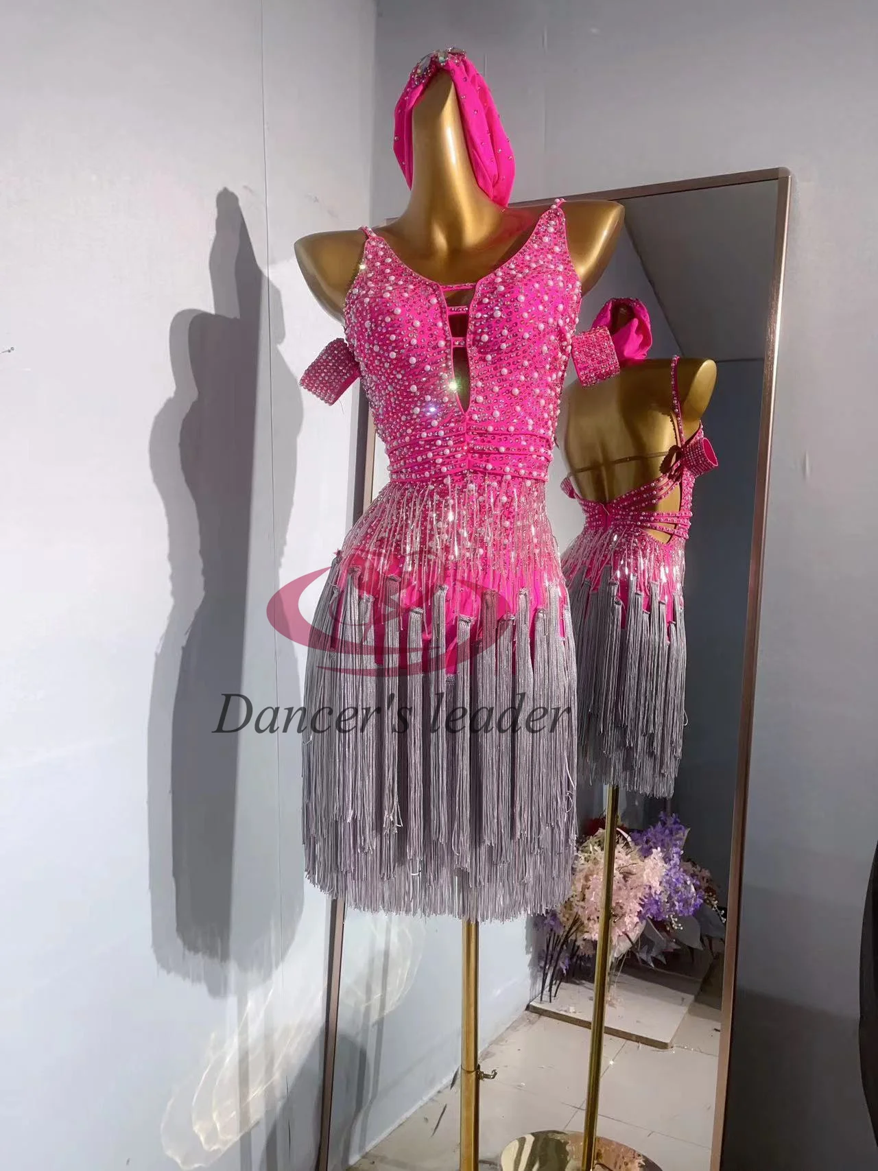 라틴 댄스 전문 의류 다이아몬드 카차 탱고와 맞춤형 두꺼운 Tassels 성인 표준 무대 전문 의류