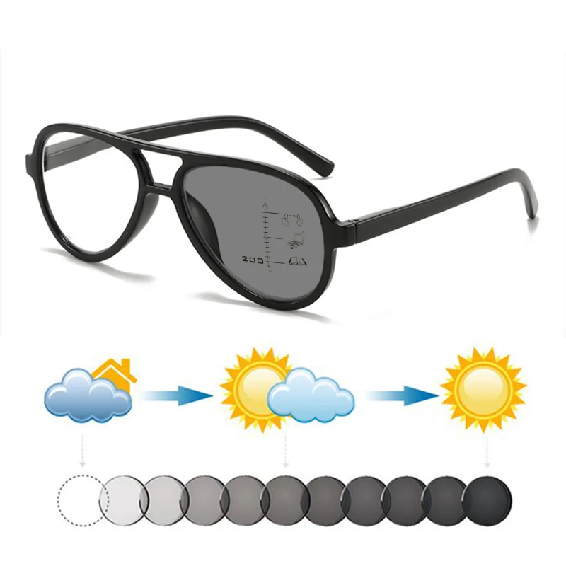 Nouvelles lunettes de soleil photochromiques progressives à double pont pour femmes, style pilote, pour hommes, à décoloration automatique, protection UV