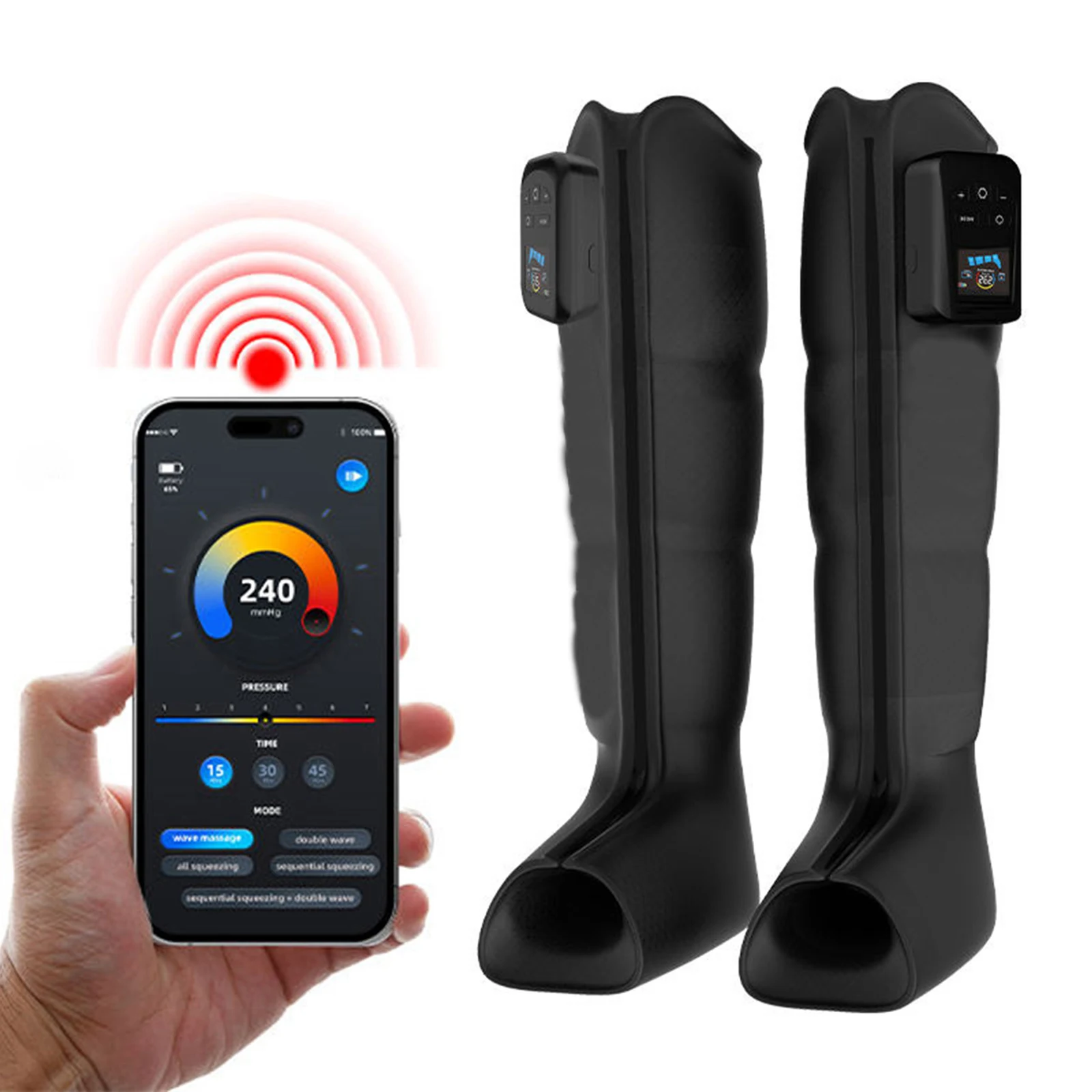 

Leg Massager-Wireless High-Pressure Leg Massager 240 mmHg – 7 Intensities & 5 Modes, App-Controlled, for Lympha