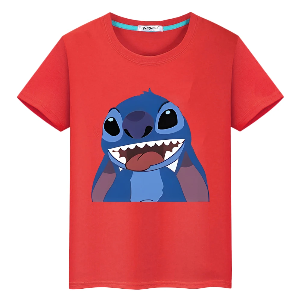 

disney stitch t shirt for kids boy 10years y2k anime Tops pride tshirt Stitch Disney Print 100%Cotton Kawaii Short girls clothes