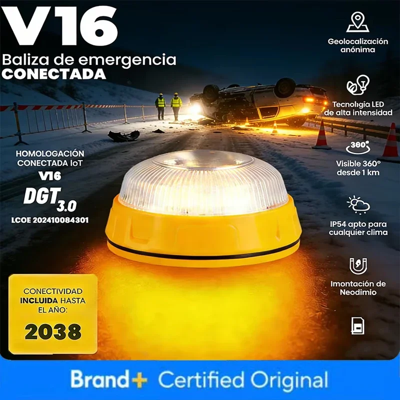 V16 Emergency Beacon with Real-Time Geolocation, DGT Connected Mandatory Use by for Roadside Safety and Enhanced Visibility Amag