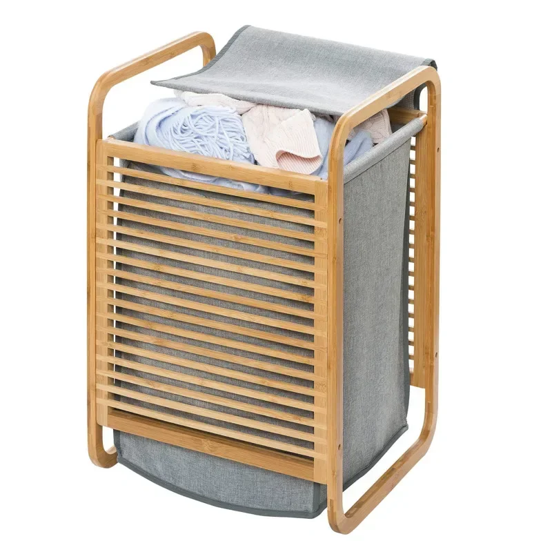Laundry Bag Home Large Dirty Laundry Basket Bamboo Fabric With Cover Design Convenient Breathable Small Basket Storage Baskets