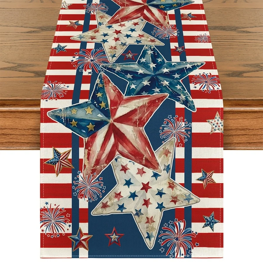 1PC 4th of July & Memorial Day Table Runner, Patriotic Flag Print Square Table Decor, Kitchen Dining Decor for Independence Day