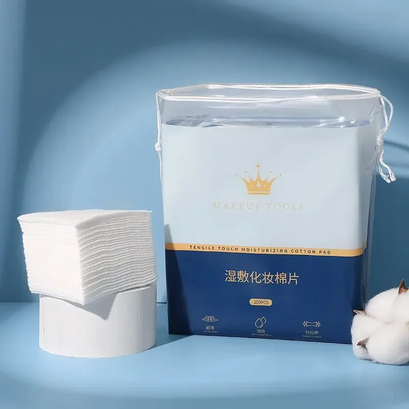 200 Uds. Almohadilla de algodón desechable elástica de algodón húmedo para ahorrar agua eliminación de maquillaje portátil pieza de algodón papel de máscara Facial transpirable