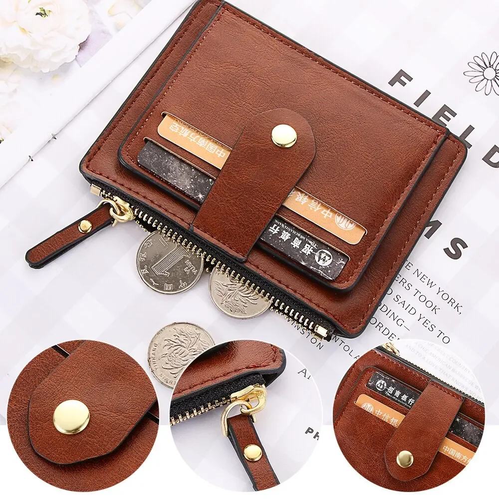 

Small Fashion Credit ID Card Holder Slim Leather Wallet with Coin Pocket Man Money Bag Case for Men Mini Women Business Purse