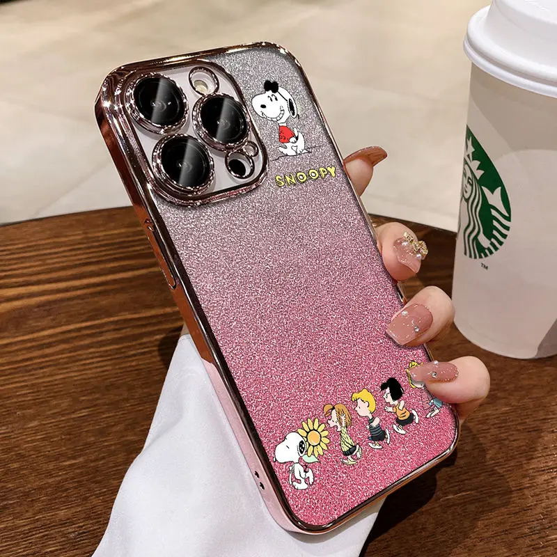 Snoopy Electroplated Dog Apple Phone Protective Case Anime Cartoon Snoopy Apple 15 Phone Case Anti Drop Protective Sleeve