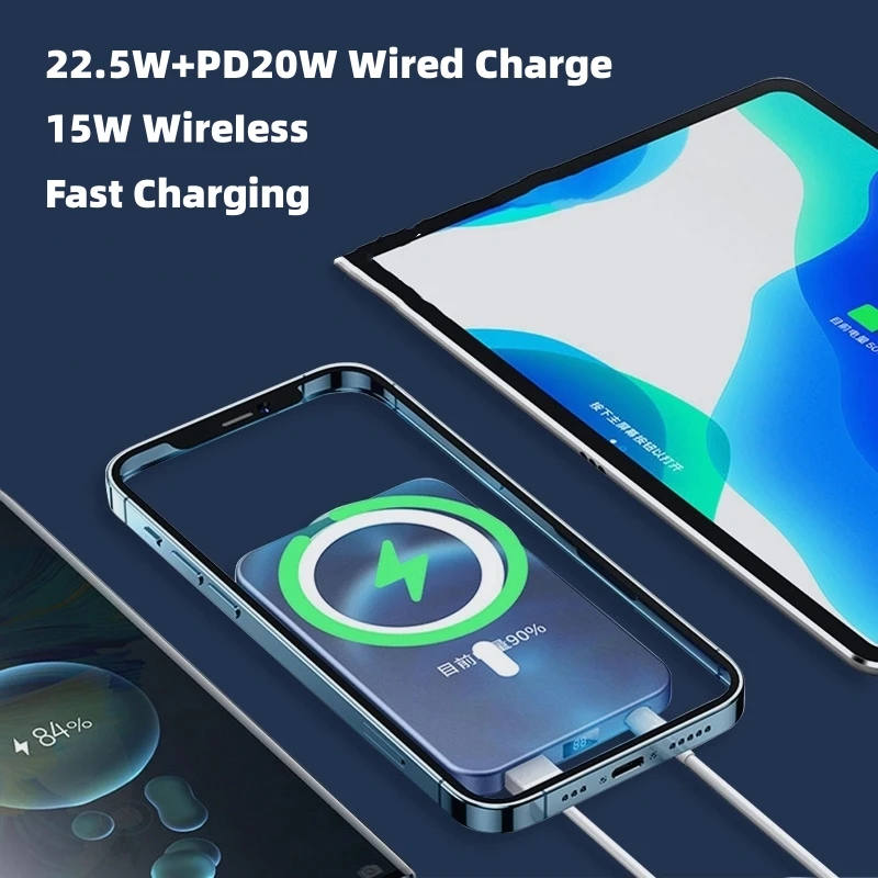 Magnetic Power Bank 10000mAh 15W Wireless Fast Charger For Apple External Auxiliary Battery Powerbank For iphone 15 14 13 12 11