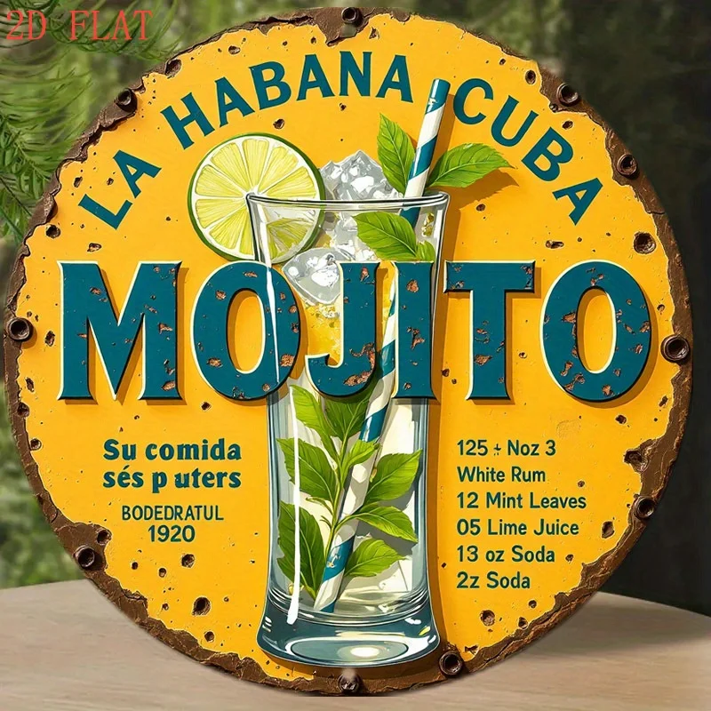 1 unidade Placa Vintage com Receita de Mojito - Decoração de Bar Cubano com Limão, Hortelã, Rum - Decoração Retrô para Cozinha, Pub, Pátio - Fácil