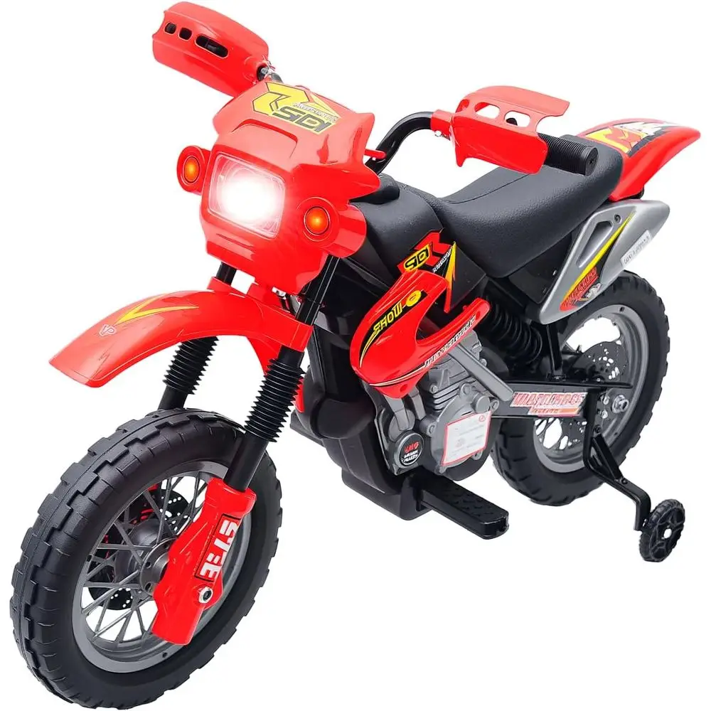 

Children's Electric Dirt Bike with Training Wheels, Street Style, Battery-Powered Ride-On Toy, Ages 5-8, Red