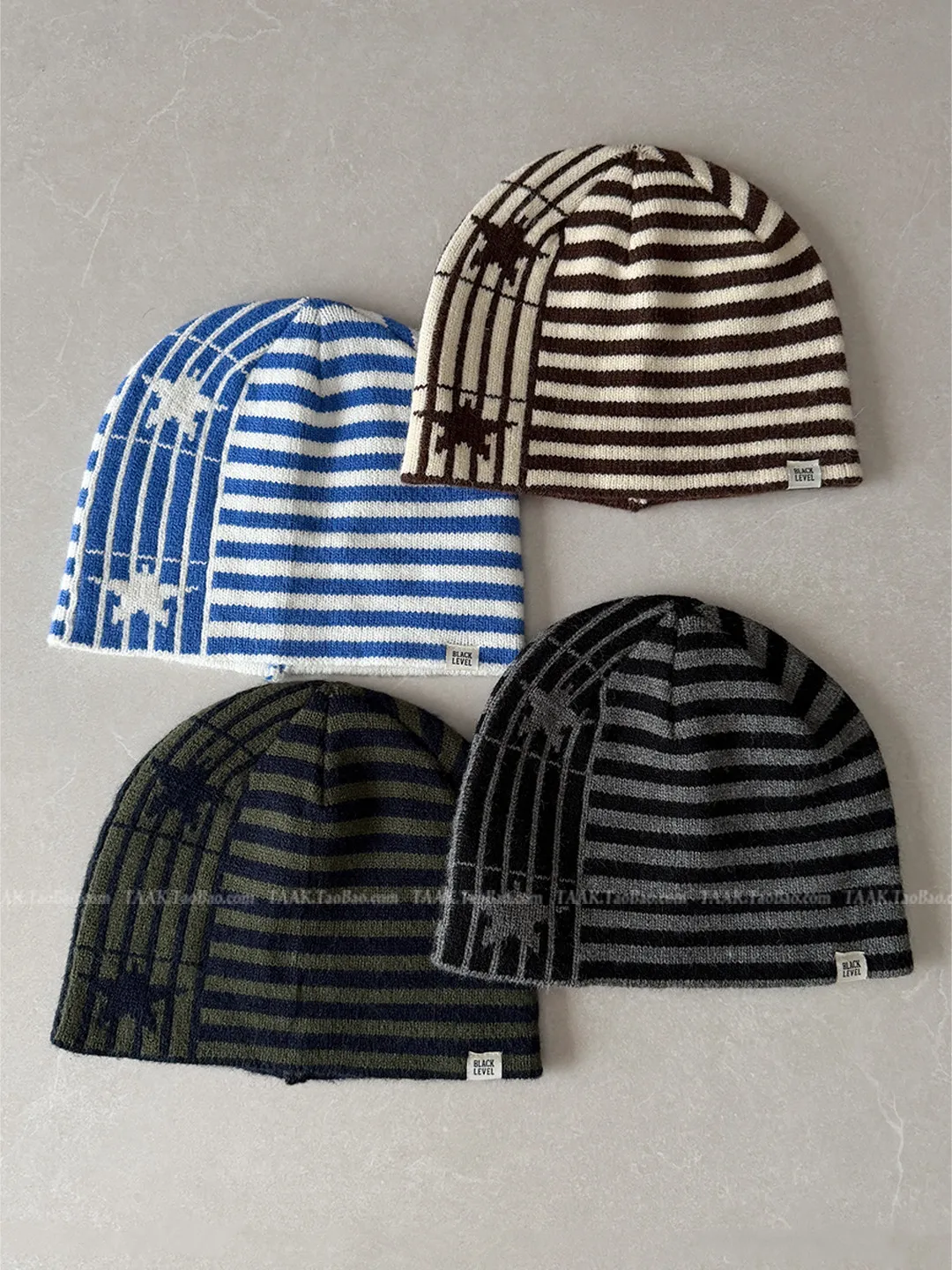 Autumn Winter Unisex Korean Striped Knit Beanie With Star Embroidery Slouchy Pull‑On Skull Cap Soft Warm Stretchy Knitted Hat