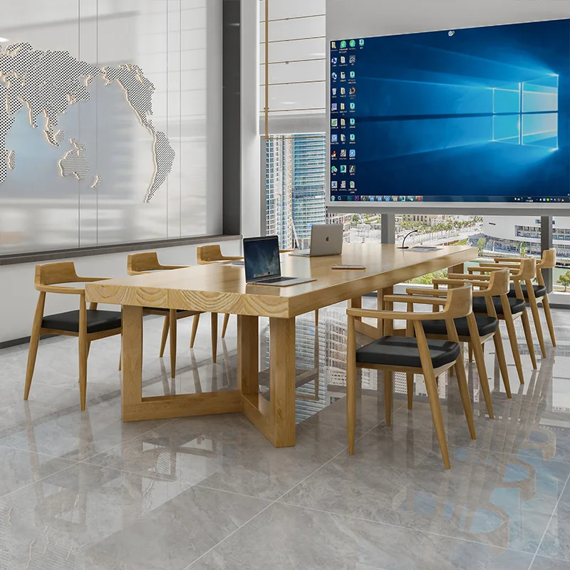 Solid wood conference table modern simple desk training negotiation large table and chair combination