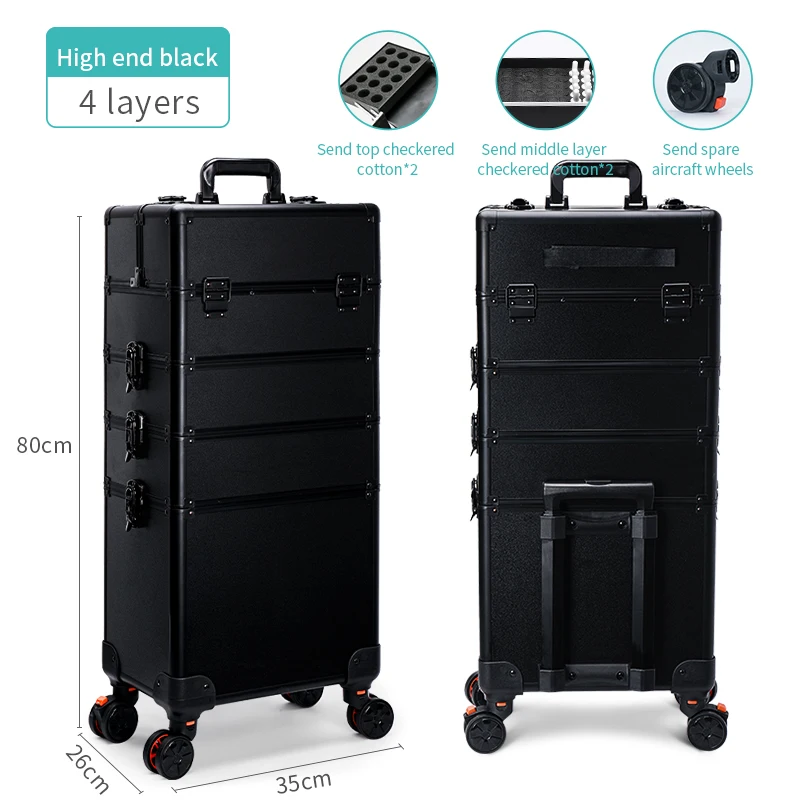 4 in 1 Rolling Makeup Case Makeup Trolley Case With Wheels Makeup Travel Case Organizer