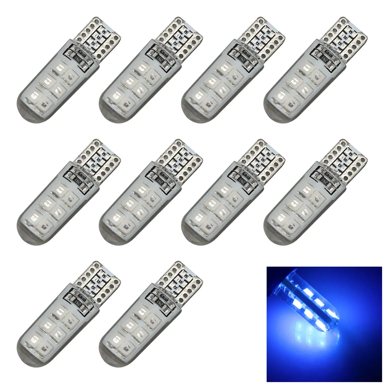 10x Blue RV T10 W5W Corner Light Reading Bulb Silicone 12 2835 SMD LED 1252 2450 2652 Z2747