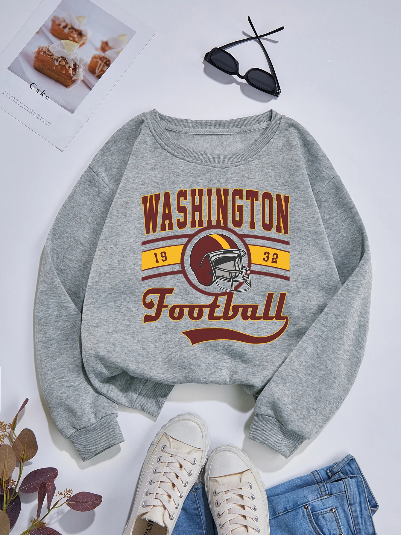 Washington Football Print Hoodless Fashion High-end Sweatshirt Ladies Women's Comfortable Casual Top