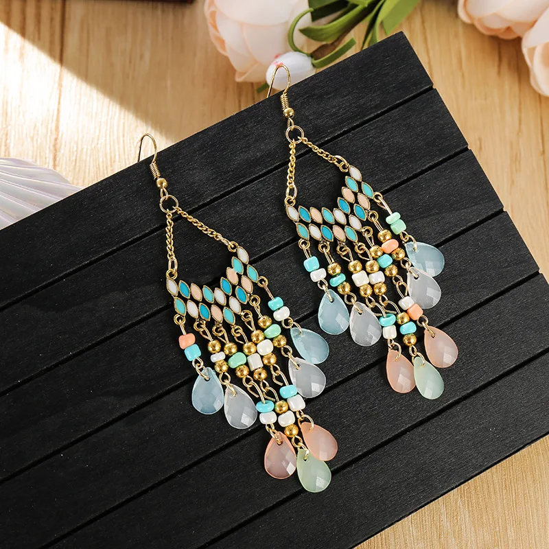 Ohrringe im ethnischen Stil mit Wassertropfen-Motiv für Damen, böhmische Perlen-Ohrringe mit Quasten, Retro-Schmuck für Mädchen, geeignet für den täglichen Gebrauch und für Partys. – Detail 15