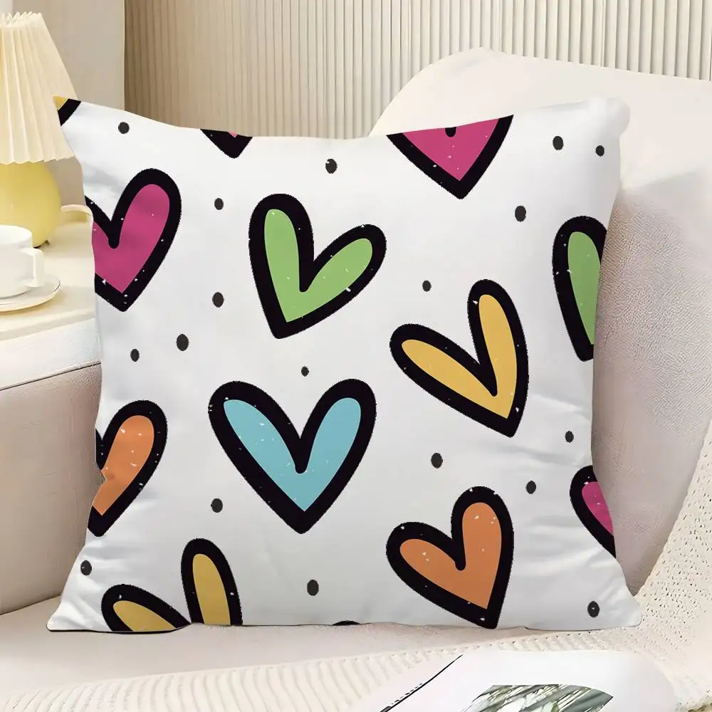 Cute Heart Pattern Throw Pillow Cover Neutral Decor Cushion Cover Soft Sofa Couch Bed Home Decor Pillow Case