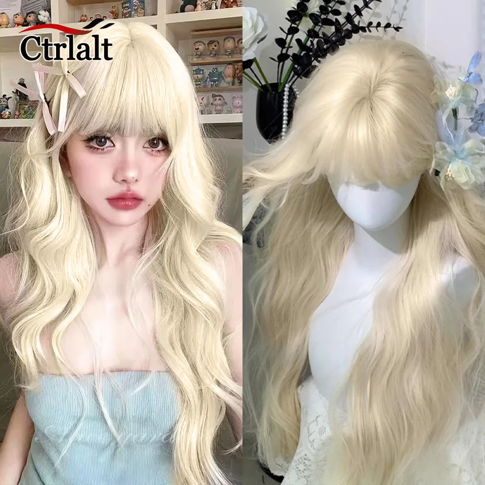 

Long Blonde Wavy Wigs with Bnags Synthetic Cosplay Lolita Party Red Wigs for Women Natural Wig Daily Use Halloween Wig