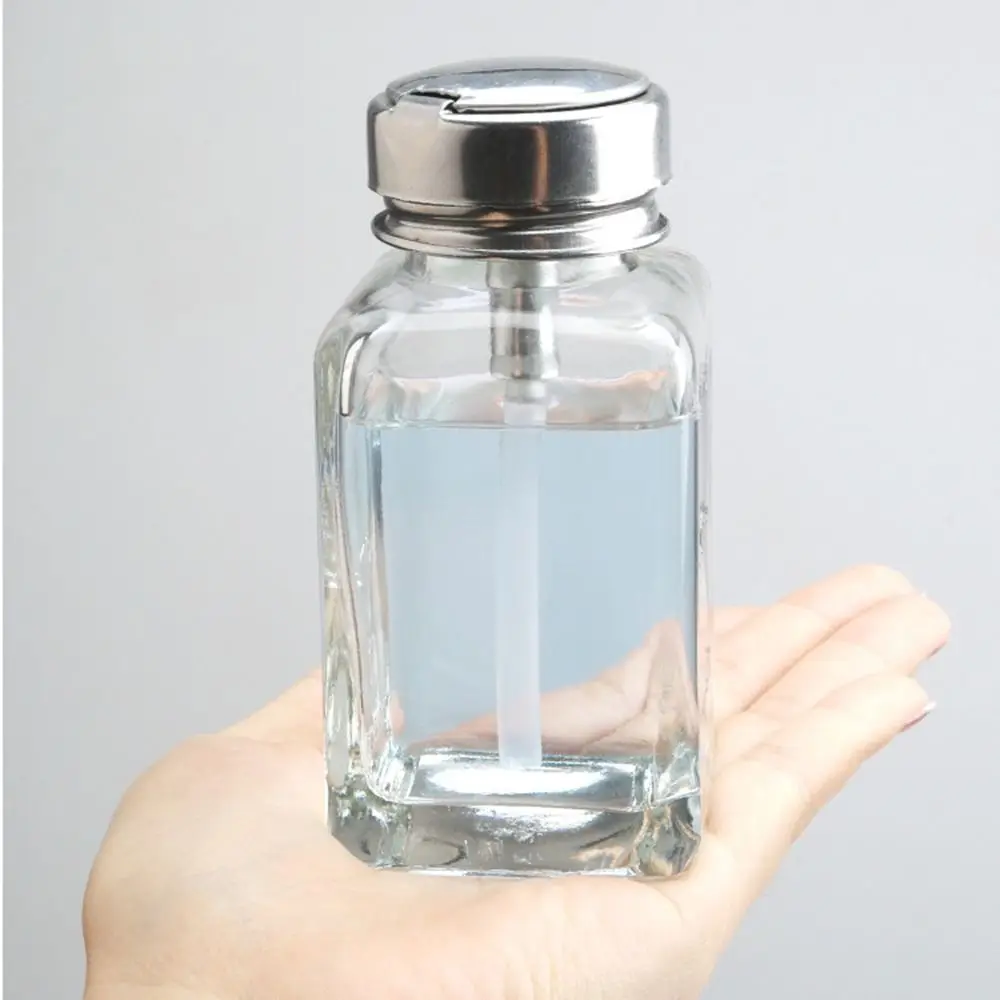 180ml/120ml Push Down Pump Dispenser Glass Square Liquid Pump Dispenser Bottle Anticorrosion Thicken Nail Polish Remover Bottle